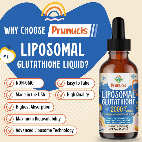 2000MG Liposomal Glutathione Liquid, 2 FL.OZ - 98% Absorption Active L-Glutathione Antioxidant Supplement