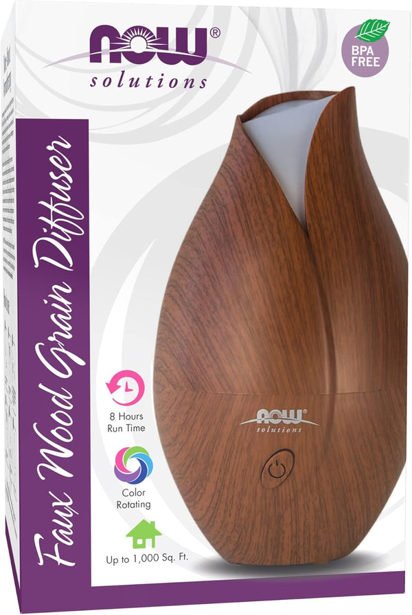 NOW Foods Essential Oils, Ultrasonic Faux Wood Aromatherapy Oil Diffuser, Contemporary Design,