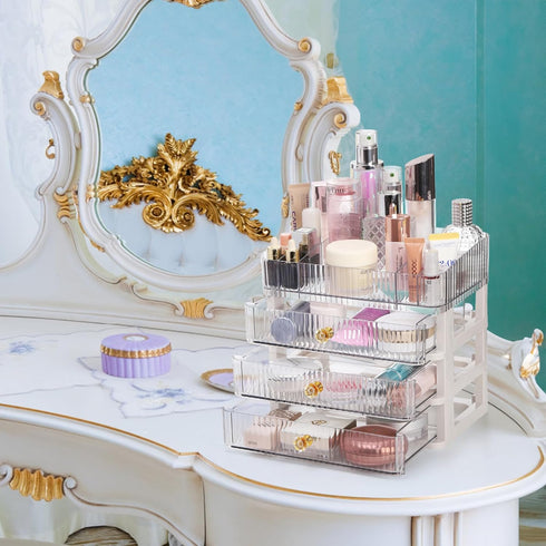 Coloch 3 Drawers Plastic Makeup Organizer, Vanity Countertop Cosmetics Display Case for Makeup, Skincare, Jewelry