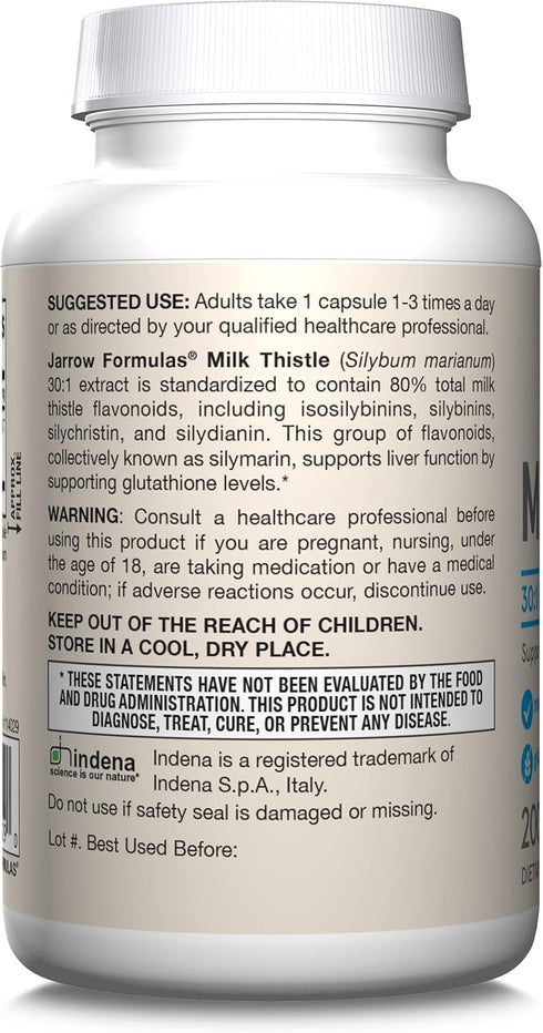 Jarrow Formulas Milk Thistle 150 mg, 30:1 Standardized Silymarin Extract, Dietary Supplement for Liver Function, 200