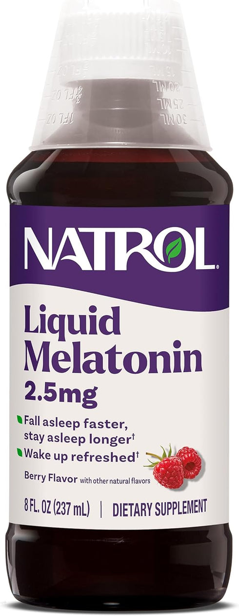 Natrol Liquid Melatonin 2.5 mg - Adult Melatonin Supplement, 8 FL OZ Berry-Flavored Liquid, Up to 23 Day Supply