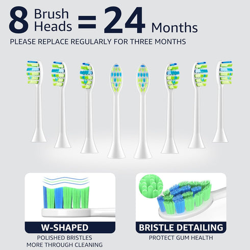7AM2M Sonic Electric Toothbrush, High Power Rechargeable, 8 Brush Heads, 15 Adjustable Modes, White