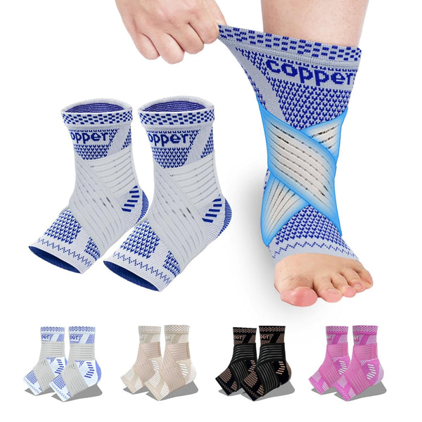 LISEPWU Copper Ankle Brace with Adjustable Compression Bandage, Ankle Support Compression Sleeve