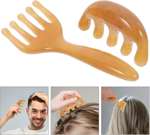 Set ibasenice Amber Gua Sha Scalp Massager with Five-Claw Comb and Wide Tooth Comb, Head Spa Equipment for Hair Massage