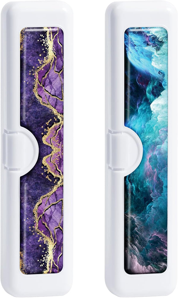 2 Pcs Toothbrush Travel Case, Colorful Pattern Holder and Covers for Travel, Includes Travel Tongue Scraper Case