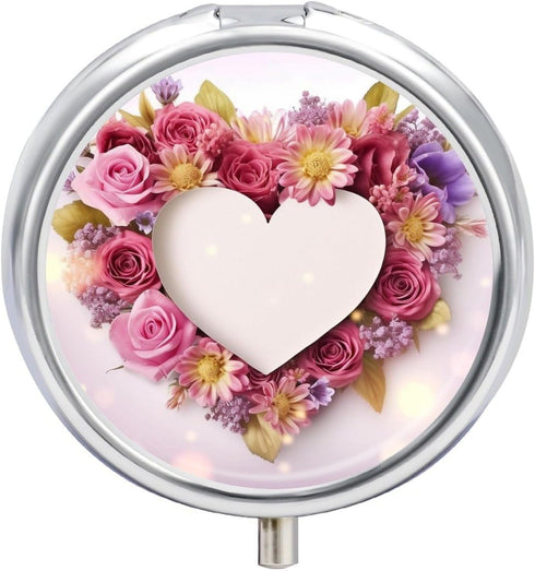 JEKYQ 3 Pillbox Pill Box Pill Case for Woman Weekly Pill Organizer with Compartments Card Heart Shape Flowers Small