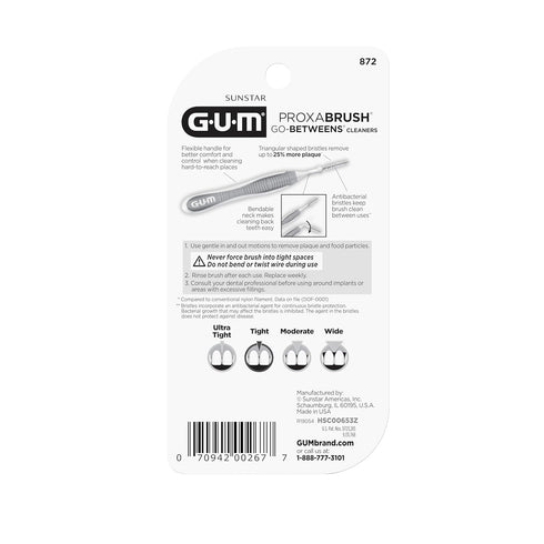 GUM Proxabrush Go-Betweens, Tight Interdental Brushes for Plaque Removal, Safe for Braces, 10ct (4Pk)