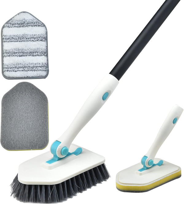 Shower Cleaning Brush with Long Handle, 3 in 1 Tub and Tile Scrubber Brush with Extendable Long Handle