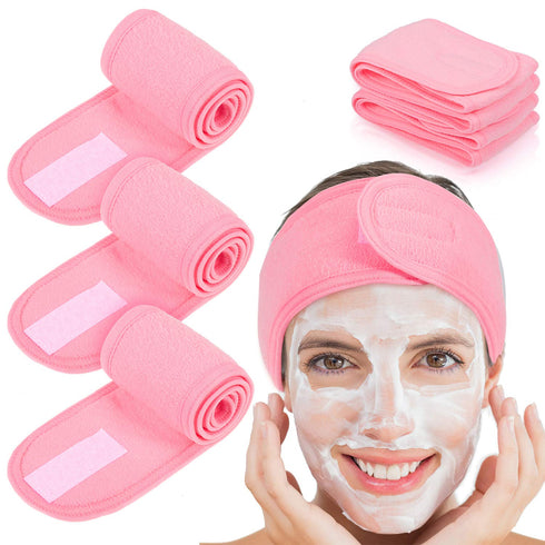 Whaline 4 PCS Spa Headband, Makeup Hair Band, Stretch Terry Cloth for Sport Yoga Shower (Pink)