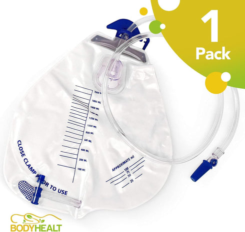 BodyHealt Foley Catheter Bag, Urinary Drainage Bag with Anti-Reflux Chamber, 2000 mL Volume, 48" Drainage Tube
