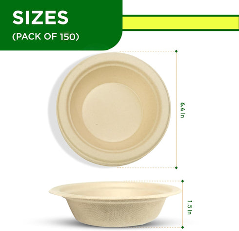 Compostable Bowls 12 OZ/350ml 150Pcs – Bamboo & Bagasse Disposable Bowls for Hot Soup-Temperature Resistant & Microwave Safe – Paper Bowls Disposable for Daily Meals by Homelance