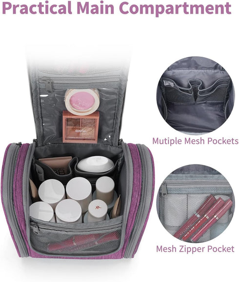 Narwey Small Hanging Toiletry Bag for Women, Travel Makeup Organizer for Toiletries, Medium, Dark Purple