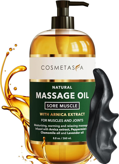Cosmetasa Sore Muscle Massage Oil - Deep Tissue Massager with Arnica, Peppermint, Chamomile, Lavender 8.8 Fl Oz