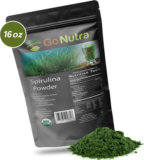 Go Nutra Spirulina Powder Organic | Pure Non-GMO Superfoods for Antioxidant, Minerals, Fiber & Protein | Vegan Friendly