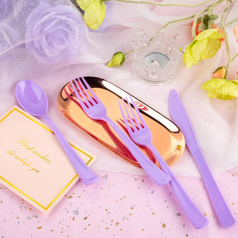 WDF 160 Piece Purple Plastic Silverware - Heavy Duty Includes 80 Forks, 40 Spoons, 40 Knives, Lavender Utensils for