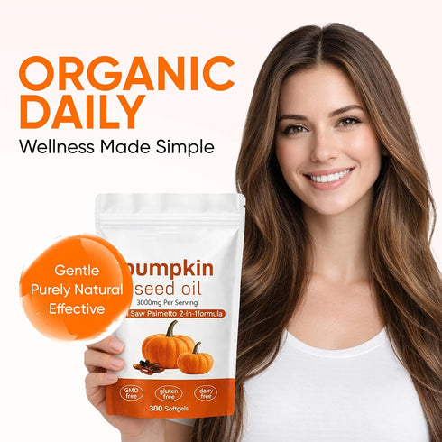 hanachi 2 1 3000mg 300 (1) Pumpkin Seed Oil Capsules, in Pumpkin Seed Oil with Saw Palmetto for Hair, Pure & Natural