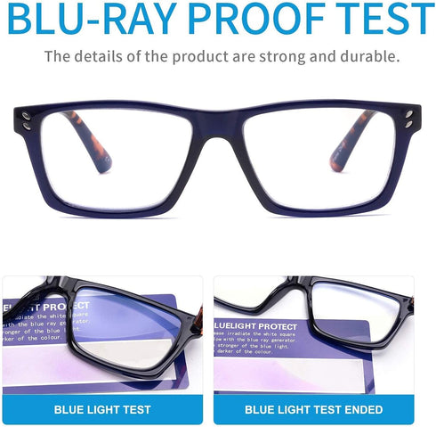 5 Pack Blue Light Blocking Reading Glasses for Men Women, Square Frame Computer Readers, Anti Glare 4.0
