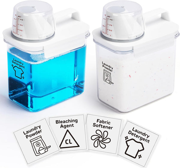 Laundry Detergent Dispenser 2 Pack, 37 oz with 4 Removable Labels, BPA Free & PET Plastic Clear