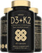 Vitamin D3 K2 Capsules, 5000 IU Vitamin D3 and 100mcg Vitamin K MK7, 60 Capsules, USA Made Vegetarian Supplement