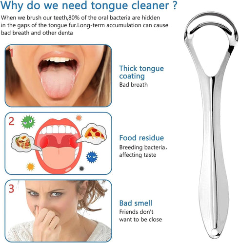 2 Pack Medical Grade Metal Tongue Scrapers with Travel Case, Dual-Layer Cleaners Set for Adults & Kids