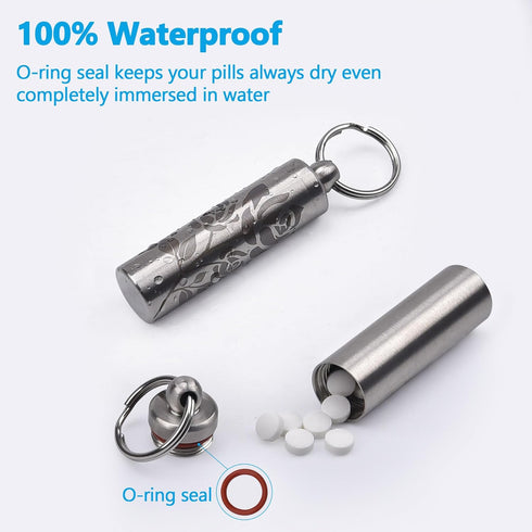 aiGear Mini Pill Case, Stainless Steel 0.48 Inch Inner Diameter, Waterproof Keychain Pill Holder for EDC Outdoor Travel