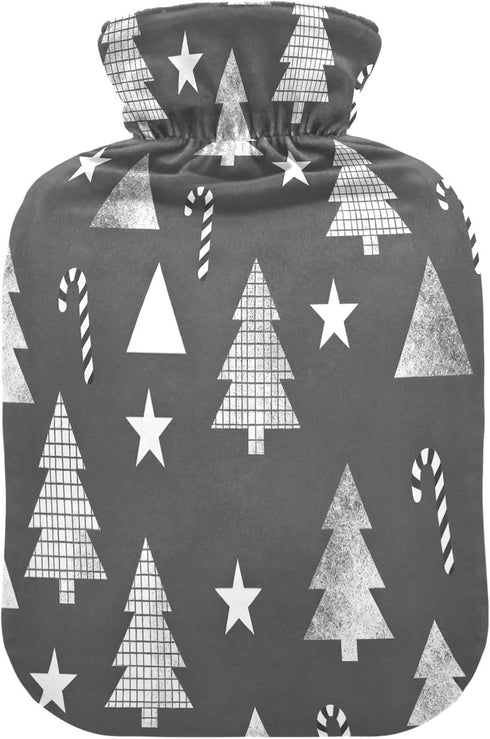 miaozhen 2L Gray and White Tree and Stars Travel hot Water Bottle with Soft Cover Warm Compress for Menstrual Cramps
