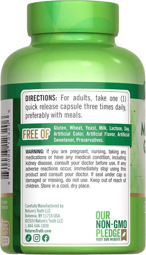 Nature's Truth Magnesium Glycinate | 750mg | 90 Quick Release Capsules | Non-GMO & Gluten Free
