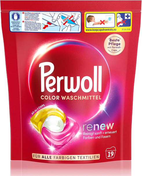 Perwoll (19 All-In-1 Renew Caps Color & Fiber Detergent Washes) | Gently Cleaning | Detergent | Caps for Refreshing