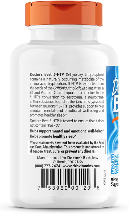 Doctor's Best 5-HTP Enhanced with Vitamins B6 & C, Non-GMO, Vegan, Gluten & Soy Free, 120 Count