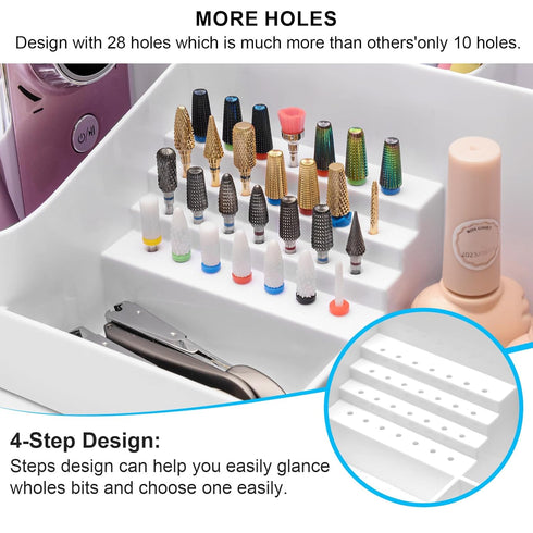 ANRUI Nail Drill Machine & Bits Storage Box, Plastic Organizer with 28 Holes for Manicure Tools