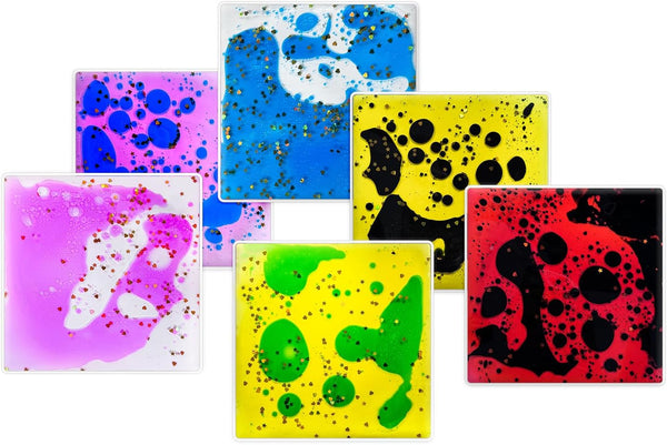 JUEOQOY Squishy Liquid Sensory Pads for Kids Ages 3+ 6" Soft Glitter-Filled Tactile