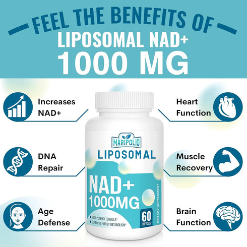 Liposomal NAD+ Supplement 1000 mg | Highest NAD Potency | Max Absorption Pure NAD Supplement for Energy, DNA Repair,