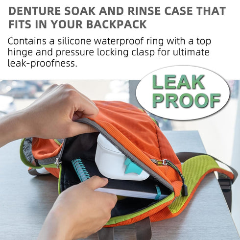 ARGOMAX Leak Proof Denture Bath Cup, Portable Soaking Box with Strainer, Upgraded Version for Dentures and Braces