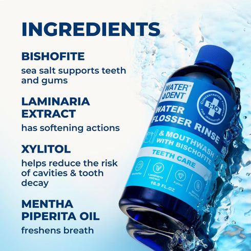 2-in-1 Water Flosser Rinse & Mouthwash, Mint Flavor, Concentrate 1:10, Alcohol Free, Fluoride Free (Pack of 1 - 186