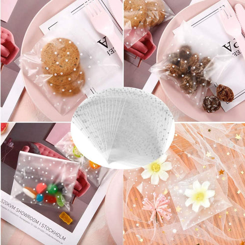 Cookie Bags, 200 Pcs 4 x 6 Self Adhesive Cellophane Treat Bags, Clear Plastic Bags for Party Gift Giving Bakery