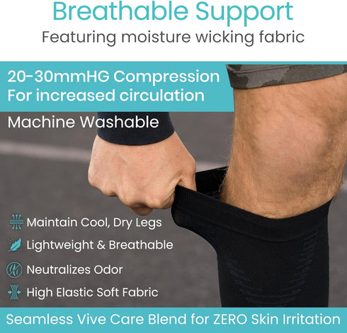 Vive Calf Compression Sleeve for Men & Women 20-30mmHg (1 Pair) - Footless Calf Support Socks for Pain Relief