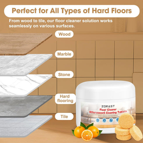 ZORAST 50 Floor Cleaning Solution, PCS Vacuum Mop Cleaning Solution Tablet Refil, Sweet Orange Scent Compatible