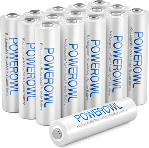 POWEROWL AAA Rechargeable Batteries, High Capacity, Low Self Discharge HR03, 1000mAh 1.2V, 16 Pack