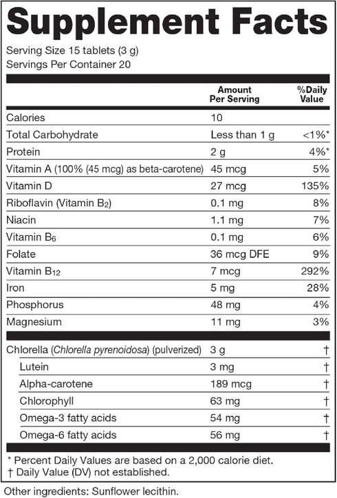 Sun Chlorella 200 mg Green Algae Superfood Supplement, 300 Tablets - Non-GMO, Chlorophyll, CGF, Active B12, Iron,