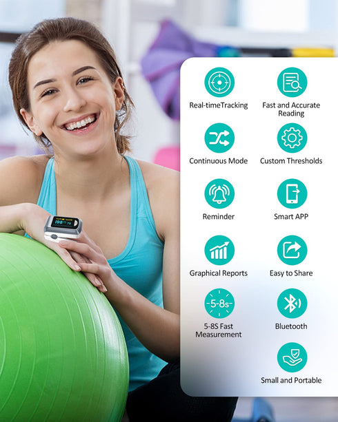 Pulse Oximeter HealthTree Oxygen Monitor Fingertip, Bluetooth Pulse Ox with Free APP, O2 Pulse Oximeter and Heart Rate