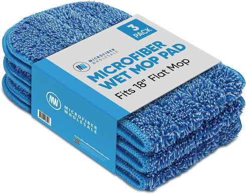 Microfiber Wholesale 18 Inch Microfiber Mop Pads, Machine Washable, Reusable, Replacement Wet Mop Heads (3 Pack)