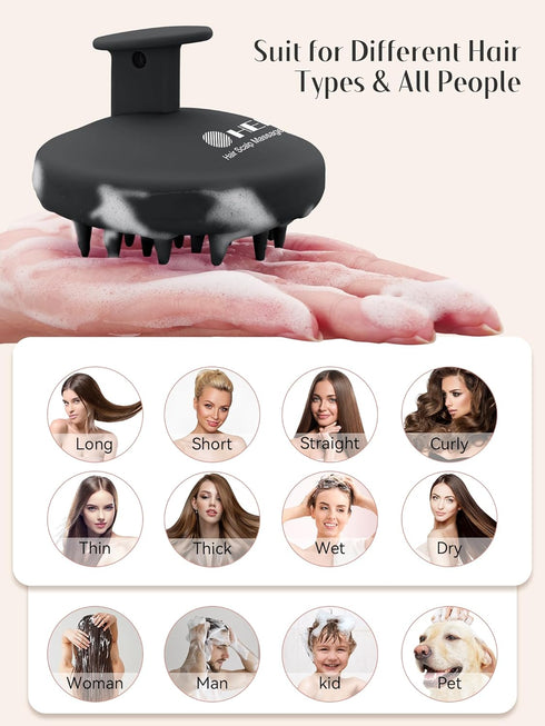 HEETA Scalp Massager Hair Growth Scrubber, Soft Bristles, Silicone Design, Exfoliator for Dandruff & Relaxation, Black