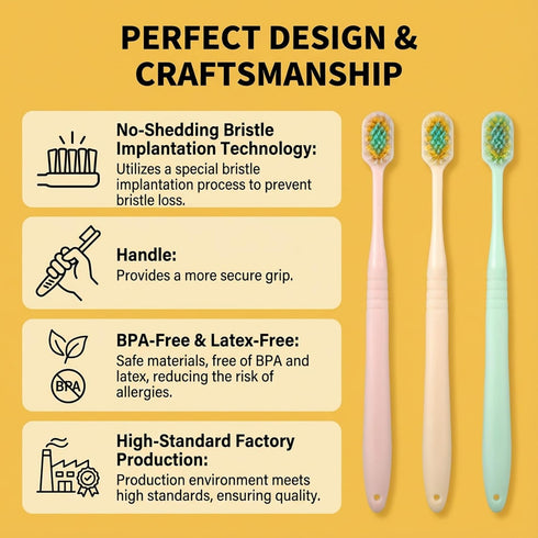 Qianyu 6 3-Layer Pcs Gentle Manual Travel Toothbrushes, Extra Soft Toothbrush Adult Wide Head Soft Hair Toothbrush