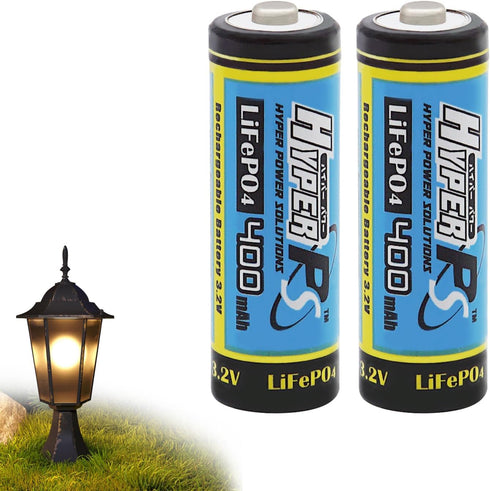 (2-Pack) 3.2V LiFePo4 14430 Rechargeable Battery, 400mAh for Solar Panel Light, Tooth Brush, Shaver