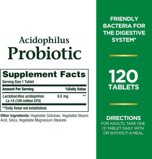 Health,100 Organisms,Vegetarian,1 Day,120 Tablets,(Pack 2) Nature's Bounty Lactobacillus Acidophilus Probiotic