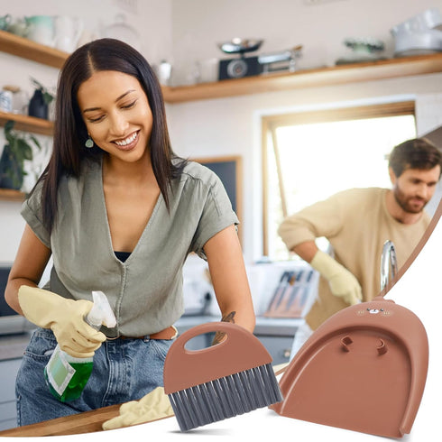 Mini Dustpan and Brush Set, Small Handheld Dust Pan with Broom for Home, Kitchen, Desktop, and Pet Cages (Cute Animal)