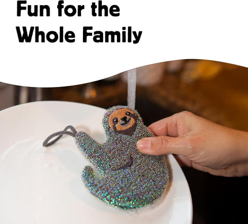 Set 3 Kikkerland Reusable Sloth Scrub Sponge Cleaning Supplies for Kitchen, Home Essentials Fun Gifts for Kids & Adults