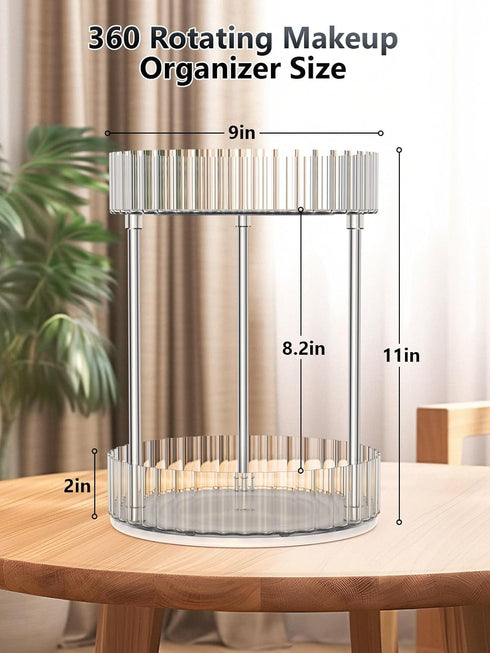 WNYT 2 Tiers Rotating Makeup Organizer, 360° Acrylic Storage for Vanity Countertop, Dresser Bathroom Organizers