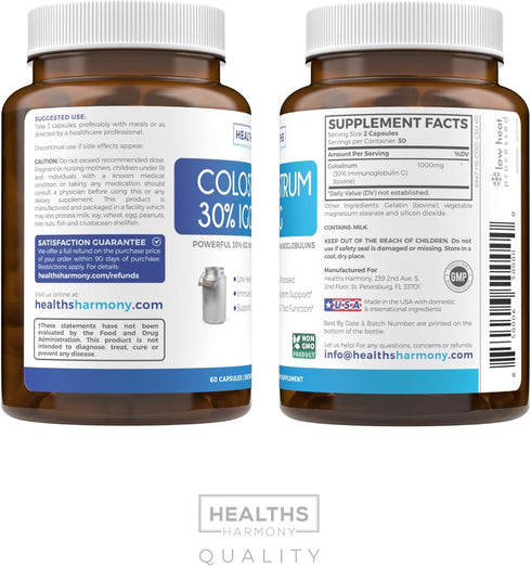 Colostrum 1,000mg (Non-GMO) - Immune System Support, Gut Health & Respiratory Health Supplement - 60 Capsules