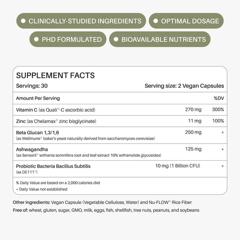 Immune DE111, Immunity, 60 Ready To Defend & Gut Support Spore Probiotic Beta Glucan, Ashwagandha Supports Gut Health